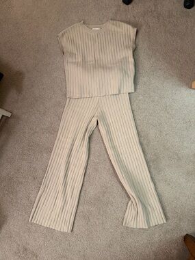 Sincerely Jules Cream Ribbed Wide-Leg Pants Set